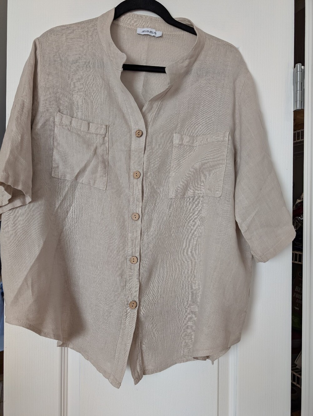 100% Linen Boxy Top,Sand Color
